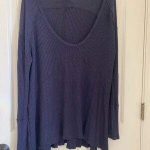 Free People Navy Waffle Knit Top